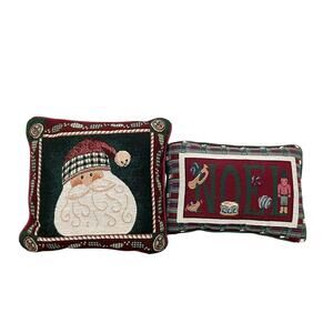 Santa Claus Vintage Tapestry Christmas-Themed Throw Pillows 2Pcs Red/Green